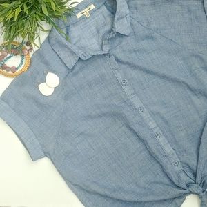 blueh ciel tie front chambray top size medium